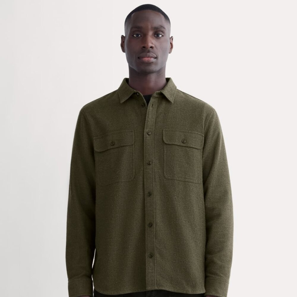 Everlane Men's Heavyweight Overshirt in Heathered Green, Small, Cotton/Twill